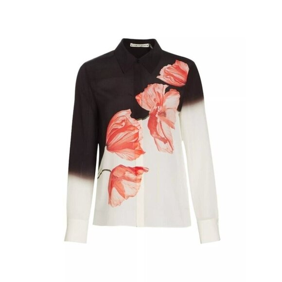 Alice + Olivia Brady Floral Silk Blouse Extra Large NWT $375 - Picture 4 of 14